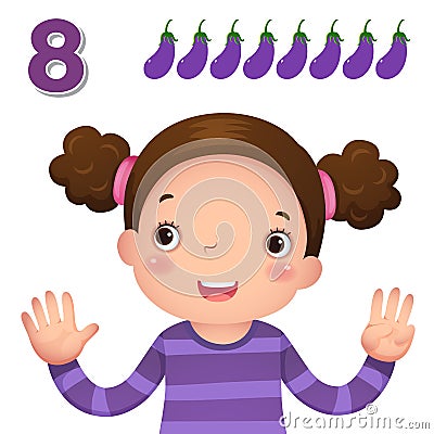 Learn number and counting with kidâ€™s hand showing the number e Vector Illustration